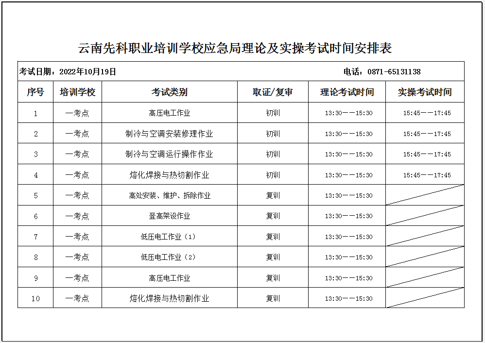 考試通知(zhī):2022年10月19日應急局操作(zuò)證考試時(shí)間表已出，請(qǐng)各位學員注意查看(kàn)！